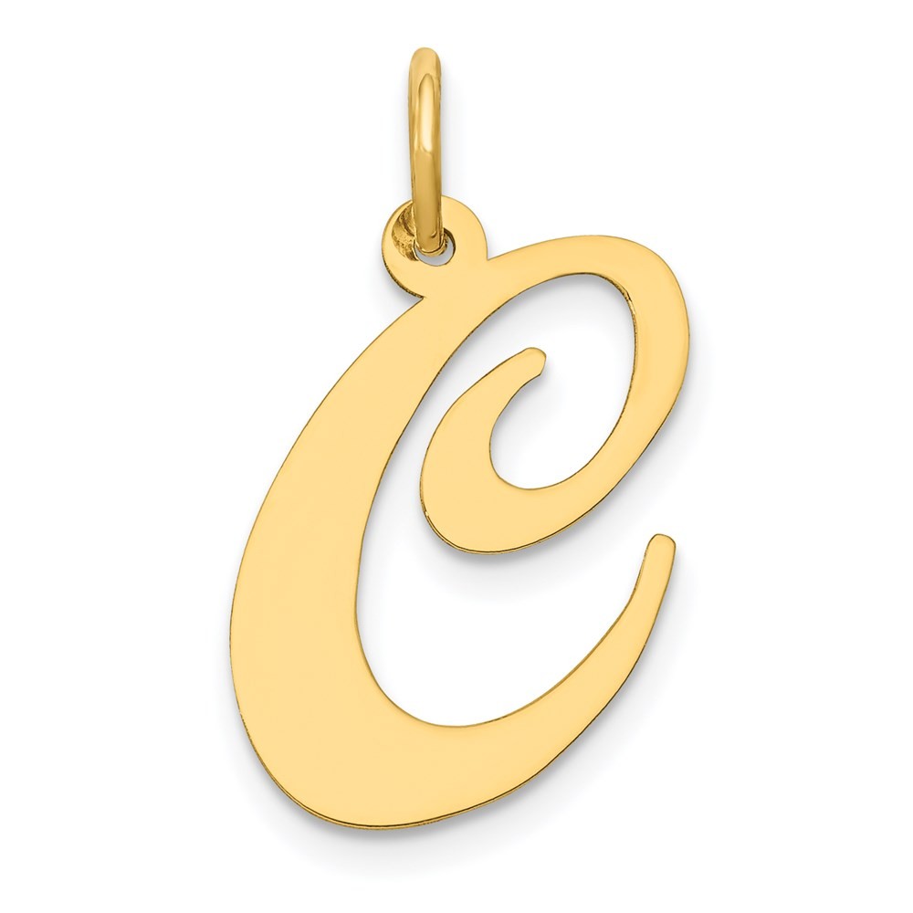 14k Yellow Gold Large Fancy Script Letter C Initial Charm