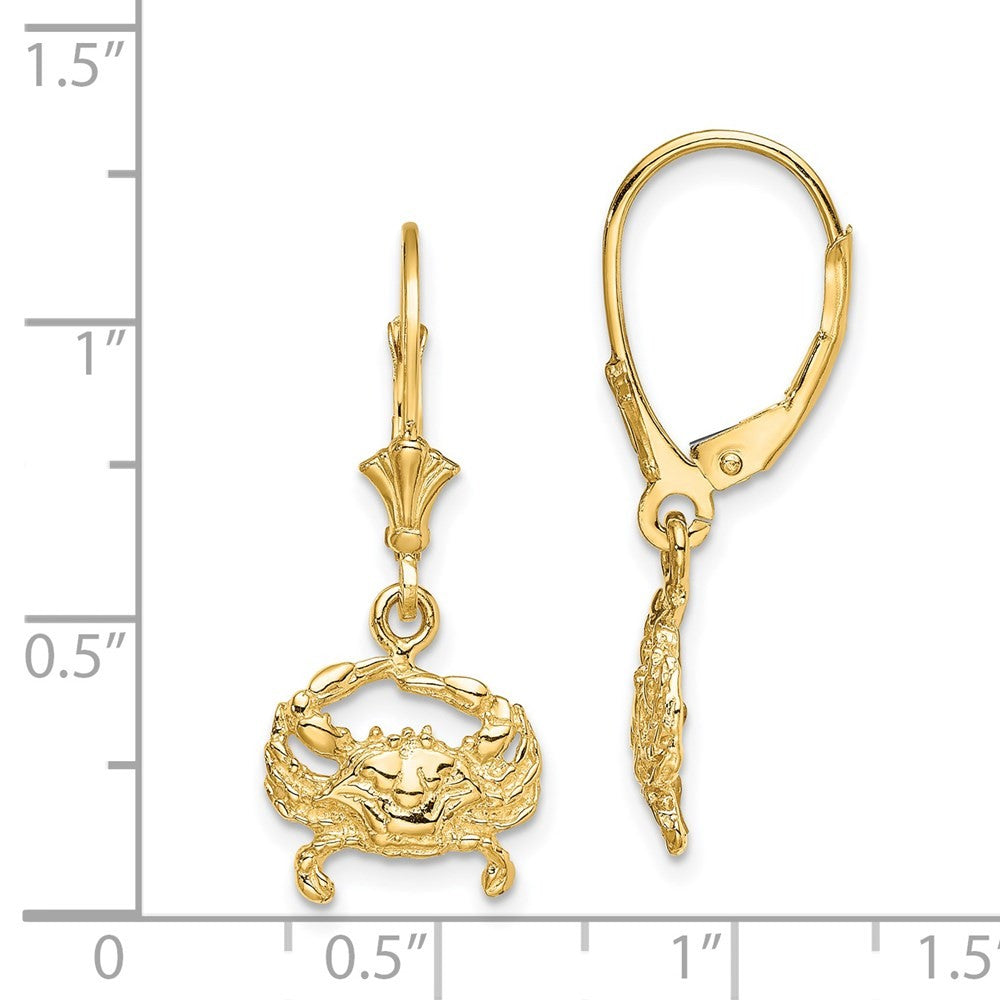 14k Yellow Gold 2-D Blue Crab Drop Dangle Earrings