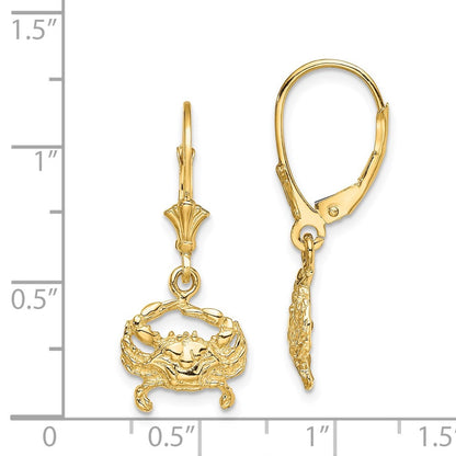 14k Yellow Gold 2-D Blue Crab Drop Dangle Earrings