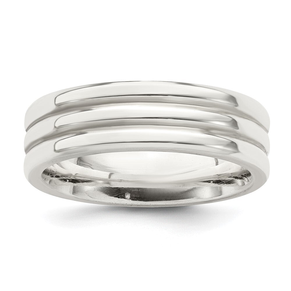 Sterling Silver 6mm Polished Flat Grooved Fancy Band Size 7