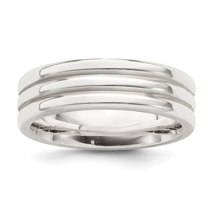Sterling Silver 6mm Polished Flat Grooved Fancy Band Size 7