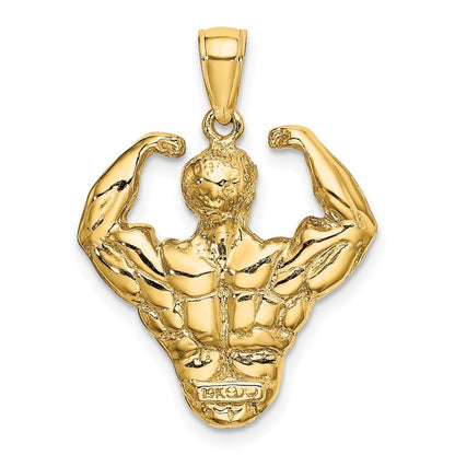 14k Yellow Gold 3-D Bodybuilder Waist Up Pendant