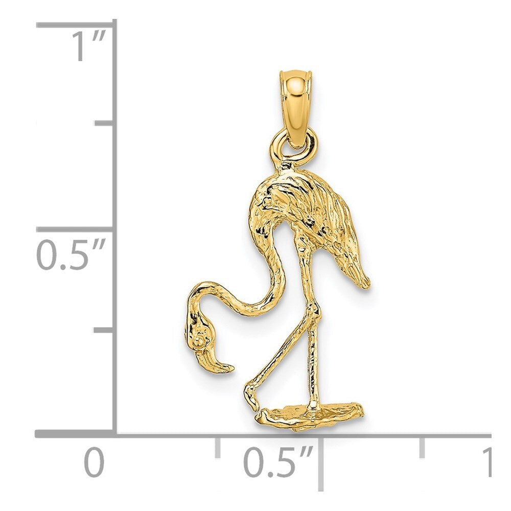14k Yellow Gold 3-D Textured Flamingo Charm Pendant for Women