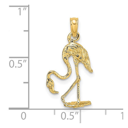 14k Yellow Gold 3-D Textured Flamingo Charm Pendant for Women