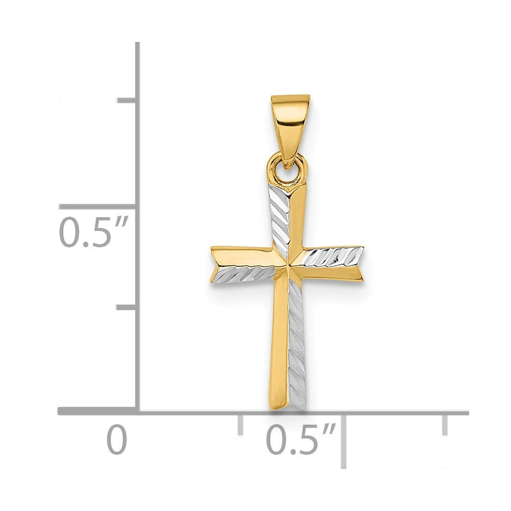14k Yellow Gold w/Rhodium Diamond-cut Small Latin Cross Pendant