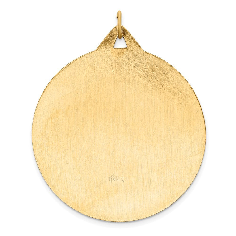 14k Yellow Gold Solid Polished Satin Extra Large Round St. Christopher Medal