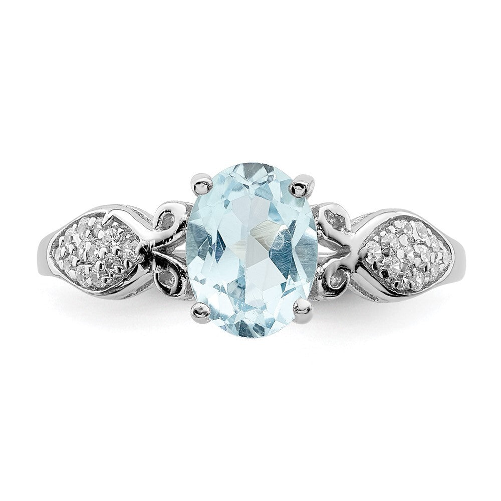 Sterling Silver Rhod-plated Polished Blue Topaz and Cubic Zirconia Ring SZ 8