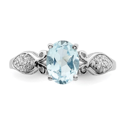 Sterling Silver Rhod-plated Polished Blue Topaz and Cubic Zirconia Ring SZ 8