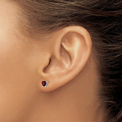 14k White Gold Trillion Garnet Earrings