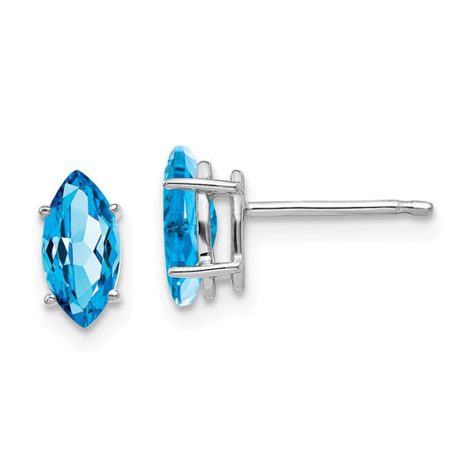 14k White Gold 8x4mm Marquise Blue Topaz earring Gift for Women