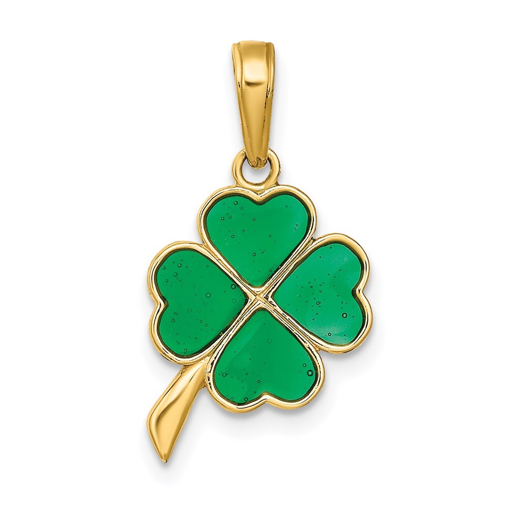 14k Yellow Gold 4-Leaf Clover Enameled Pendant for Women