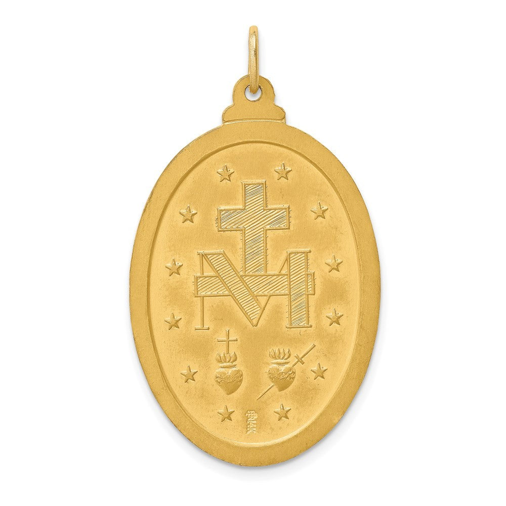 14k Yellow Gold Solid Polished Satin Large Oval Miraculous Medal