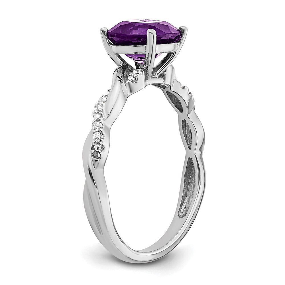 Sterling Silver Rhodium-plated Amethyst and Diamond Ring Size 8