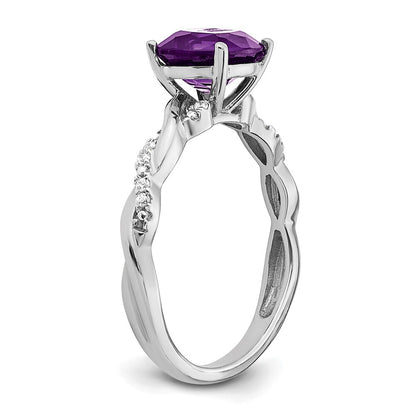 Sterling Silver Rhodium-plated Amethyst and Diamond Ring Size 8