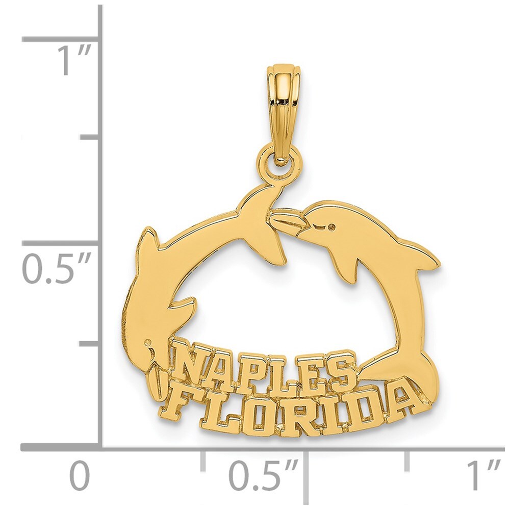 14k Yellow Gold NAPLES FLORIDA Jumping Dolphins Charm Pendant for Women