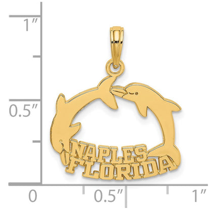 14k Yellow Gold NAPLES FLORIDA Jumping Dolphins Charm Pendant for Women