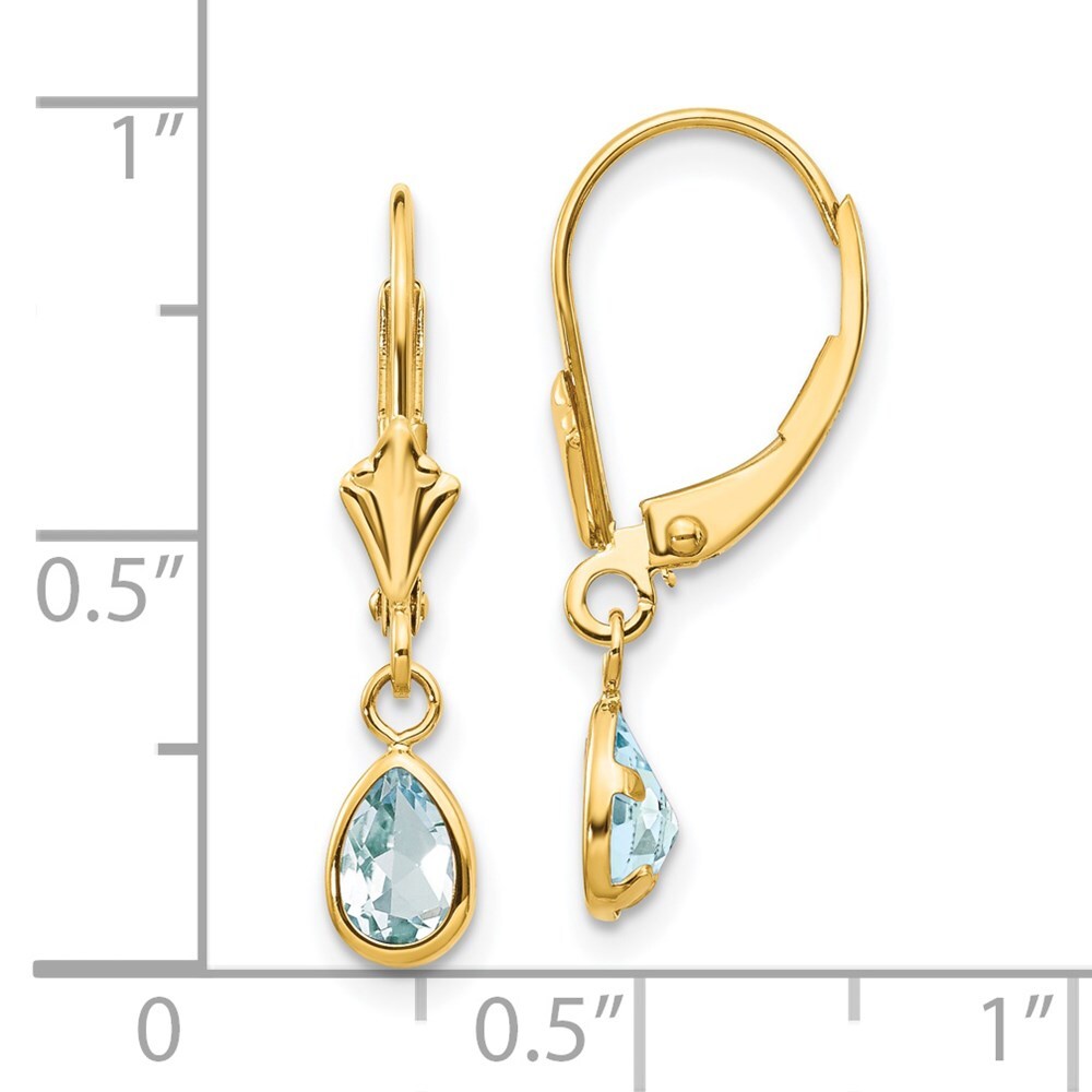14k Yellow Gold 6x4mm March/Aquamarine Stud Earrings Gift for Women