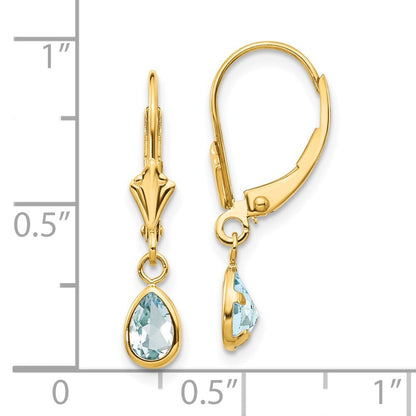 14k Yellow Gold 6x4mm March/Aquamarine Stud Earrings Gift for Women