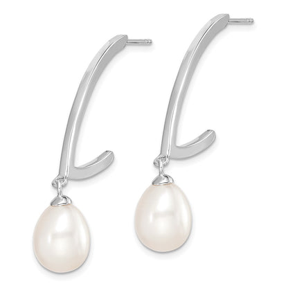 Sterling Silver 8-9mm Rice Freshwater Cultured Pearl Dangle Earrings