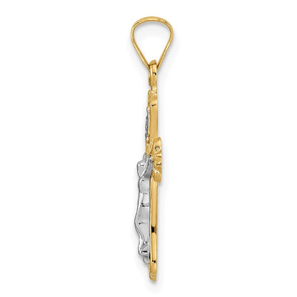 14k Two-tone Gold Polished Solid INRI Crucifix Pendant for Women