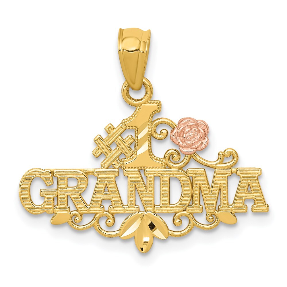 14k Two-tone Gold Yellow & Rose Diamond-cut #1 GRANDMA Rose Pendant for Women