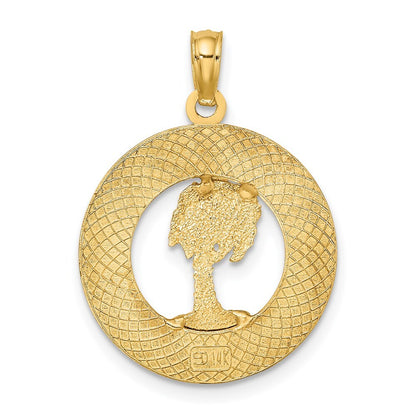 14k Yellow Gold SIESTA KEY FLORIDA Palm Tree Circle Charm Pendant for Women