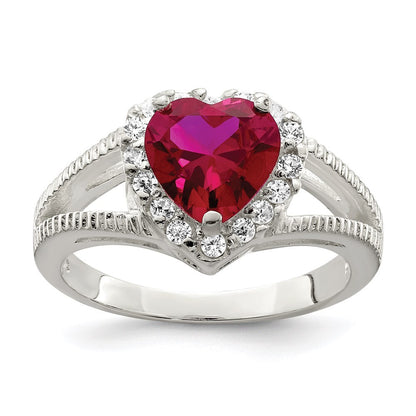 Sterling Silver Red Cubic Zirconia Heart Ring Size 8