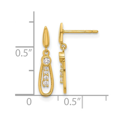 14k Yellow Gold Polished Teardrop Cubic Zirconia Dangle Earrings Gift for Women