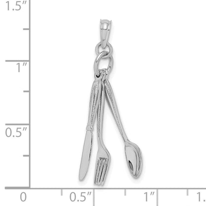 14k White Gold 3-D Moveable Knife, Fork, and Spoon Charm Pendant for Women