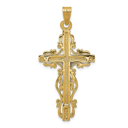 14k Two-tone Gold Diamond-cut Crucifix Pendant for Women