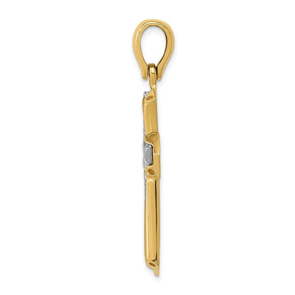 14k Two-Tone Gold Solid Cross Pendant