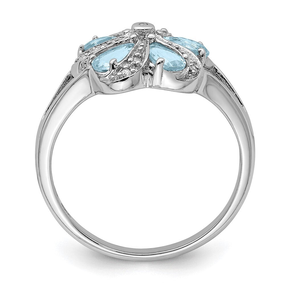 Sterling Silver Rhodium Aquamarine Diamond Ring Size 6