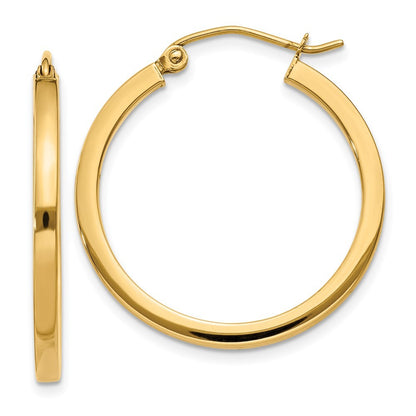 14k Yellow Gold 2mm Square Tube Hoop Earrings