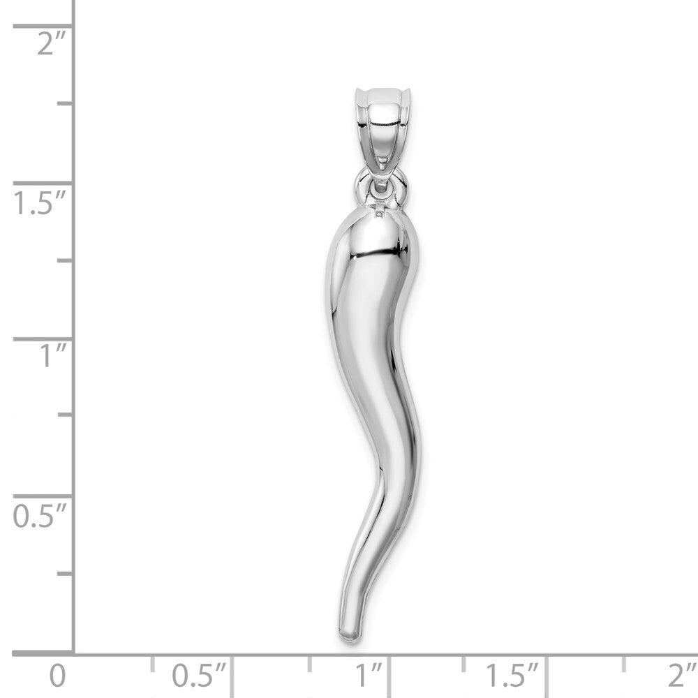 14k White Gold Hollow 3D Italian Horn Pendant for Women