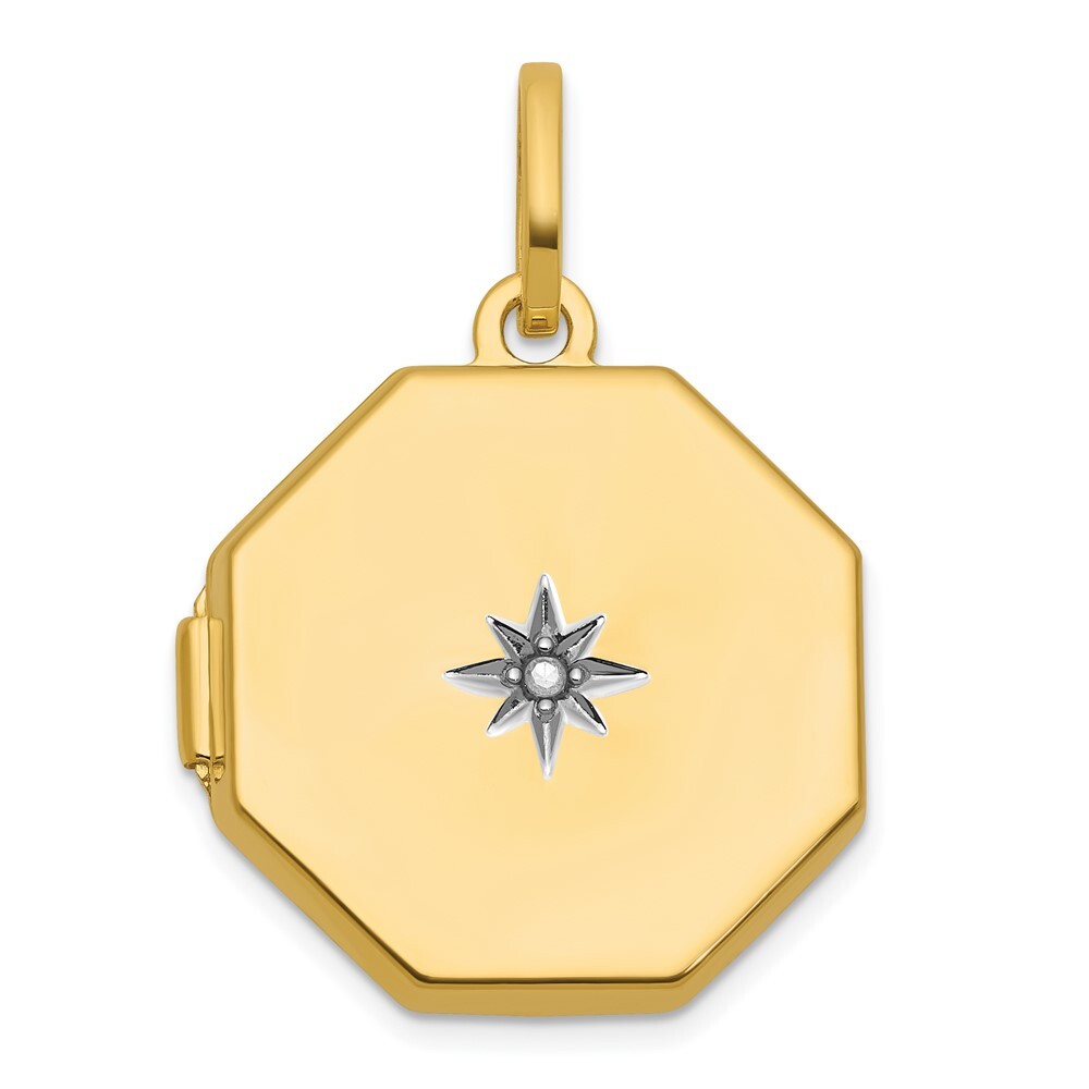 14k Yellow Gold Diamond Polished With Star 18mm Octagon Shaped Locket Pendant