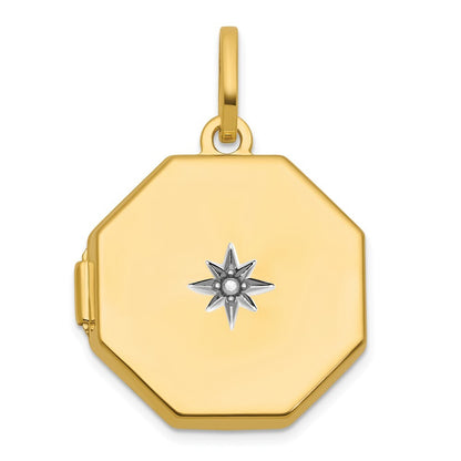 14k Yellow Gold Diamond Polished With Star 18mm Octagon Shaped Locket Pendant