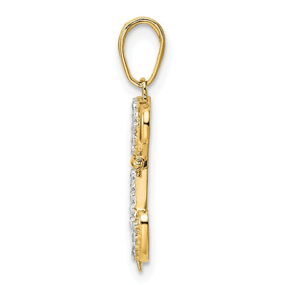 14k Yellow Gold and White Rhodium Diamond-cut Sitting Puppy Pendant for Women