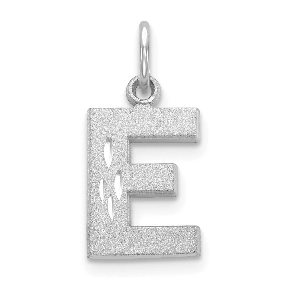 14k White Gold Satin Diamond-cut Letter E Initial Charm Pendant for Women