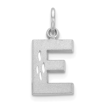 14k White Gold Satin Diamond-cut Letter E Initial Charm Pendant for Women
