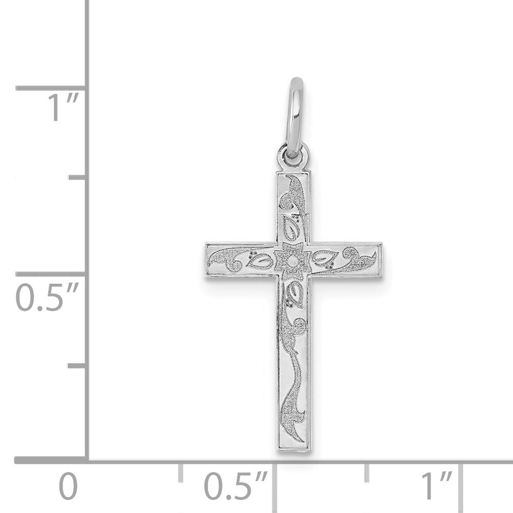 14k White Gold Laser Designed Cross Charm Pendant for Women