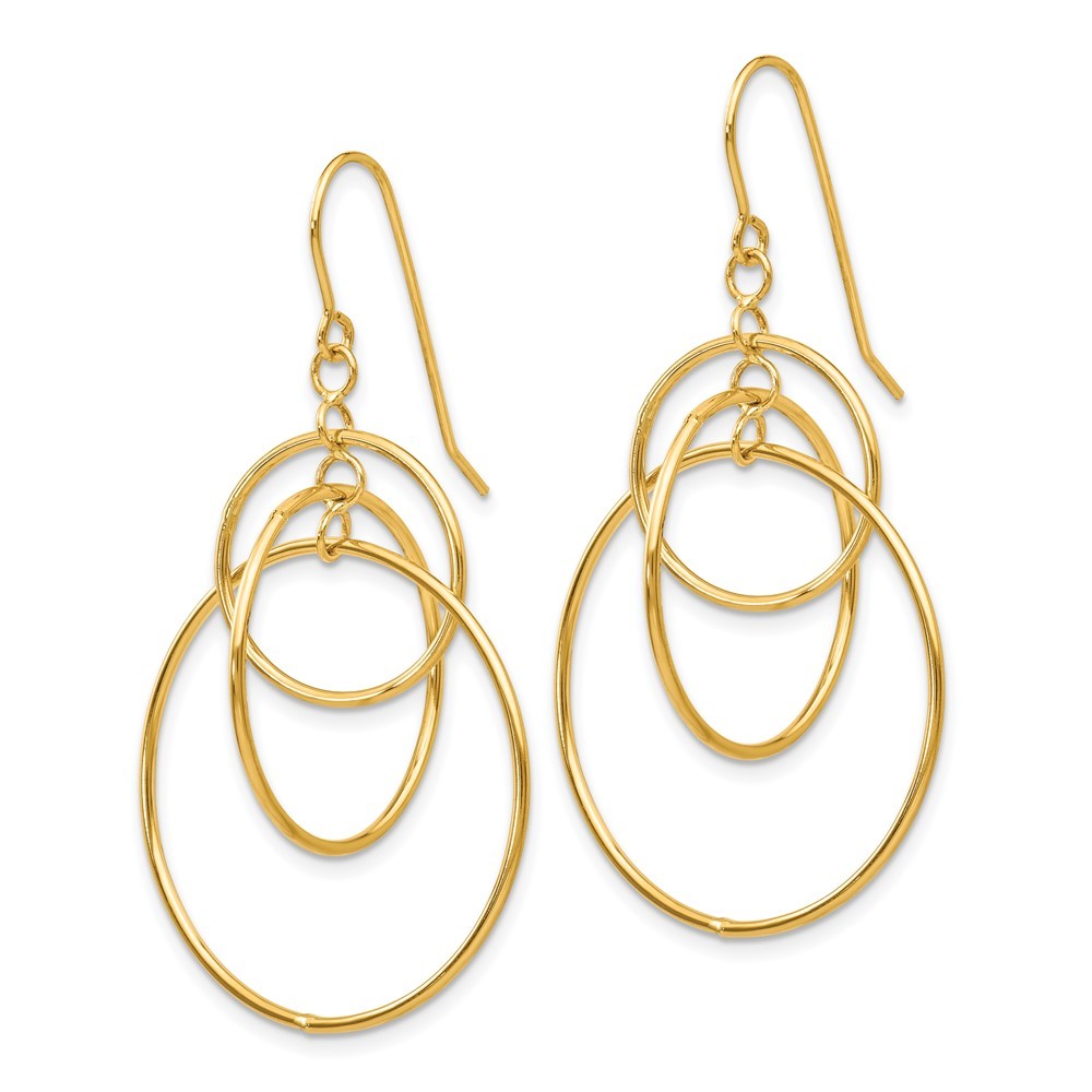 14k Yellow Gold Polished Circles Dangle Earrings