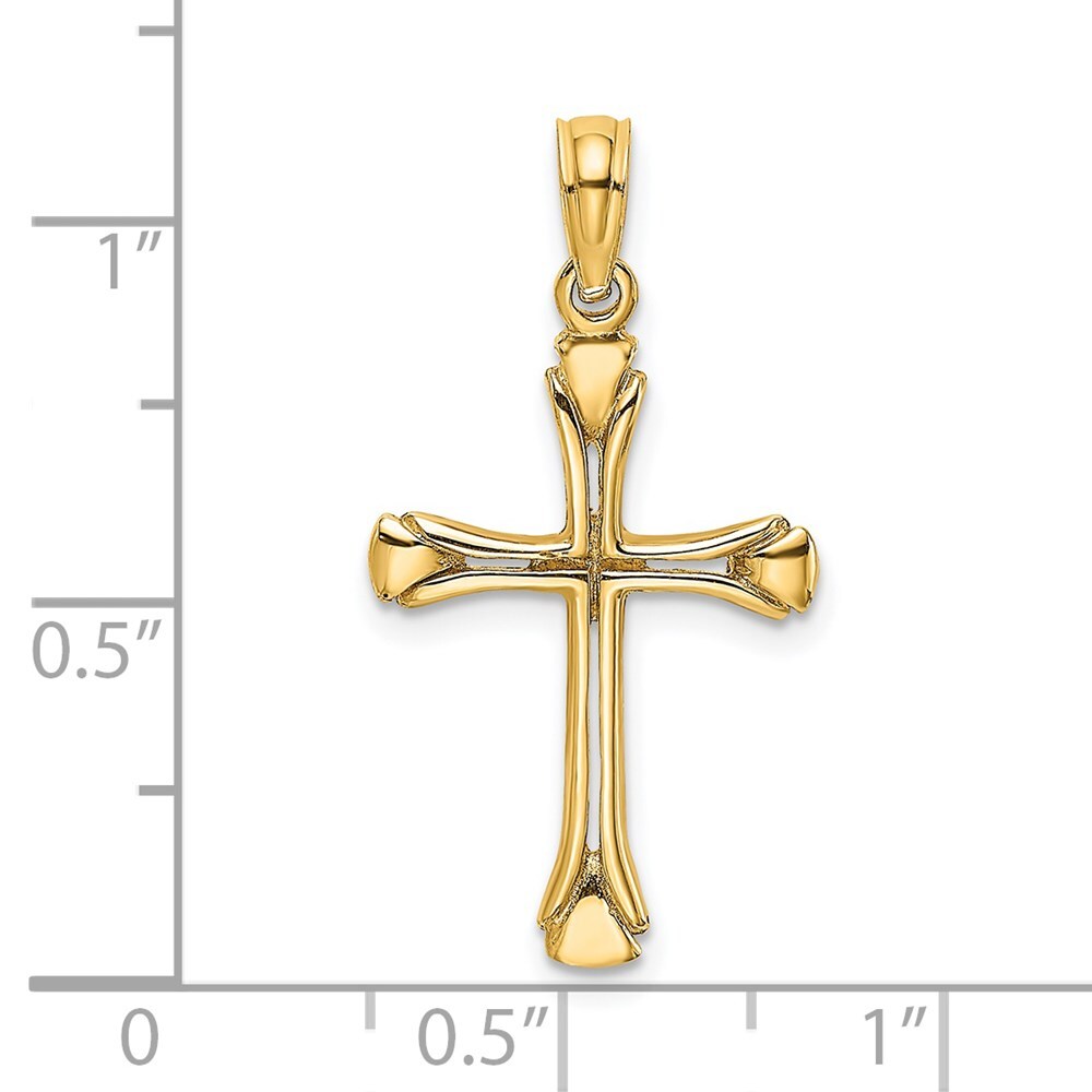 14k Yellow Gold Polished Beveled Cut-out Cross Pendant for Women