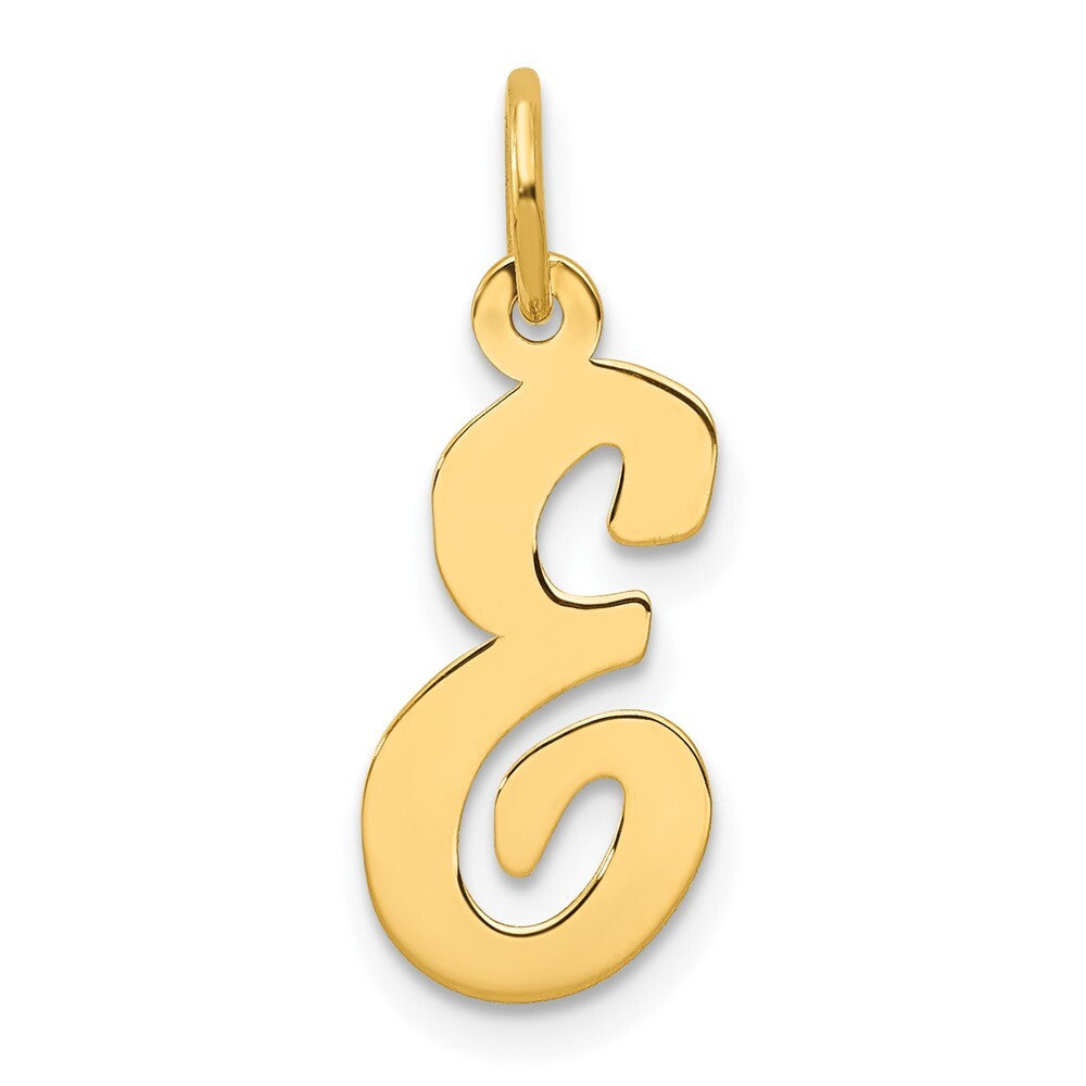 14k Yellow Gold Medium Script Letter E Initial Charm Pendant for Women
