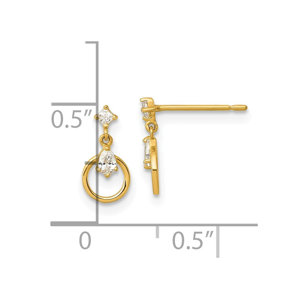 14k Yellow Gold Polished Cubic Zirconia Circle Dangle Earrings Gift for Women