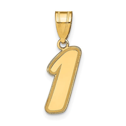 14k Yellow Gold Brushed Border Script  Number 1 Pendant