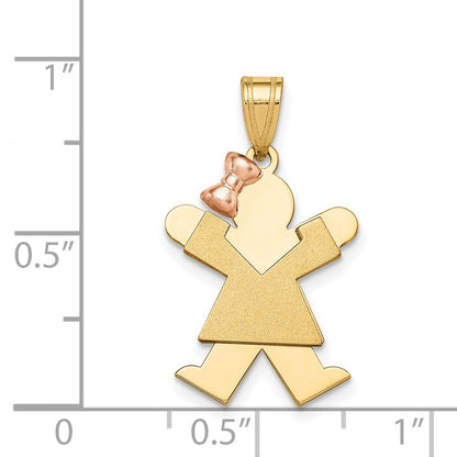 14k Two-tone Gold Small Girl with Bow on Left Engravable Charm Pendant