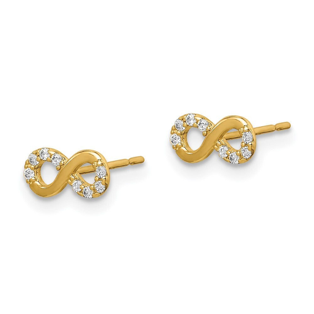 14k Yellow Gold Cubic Zirconia Infinity Symbol Stud Earrings Gift for Women