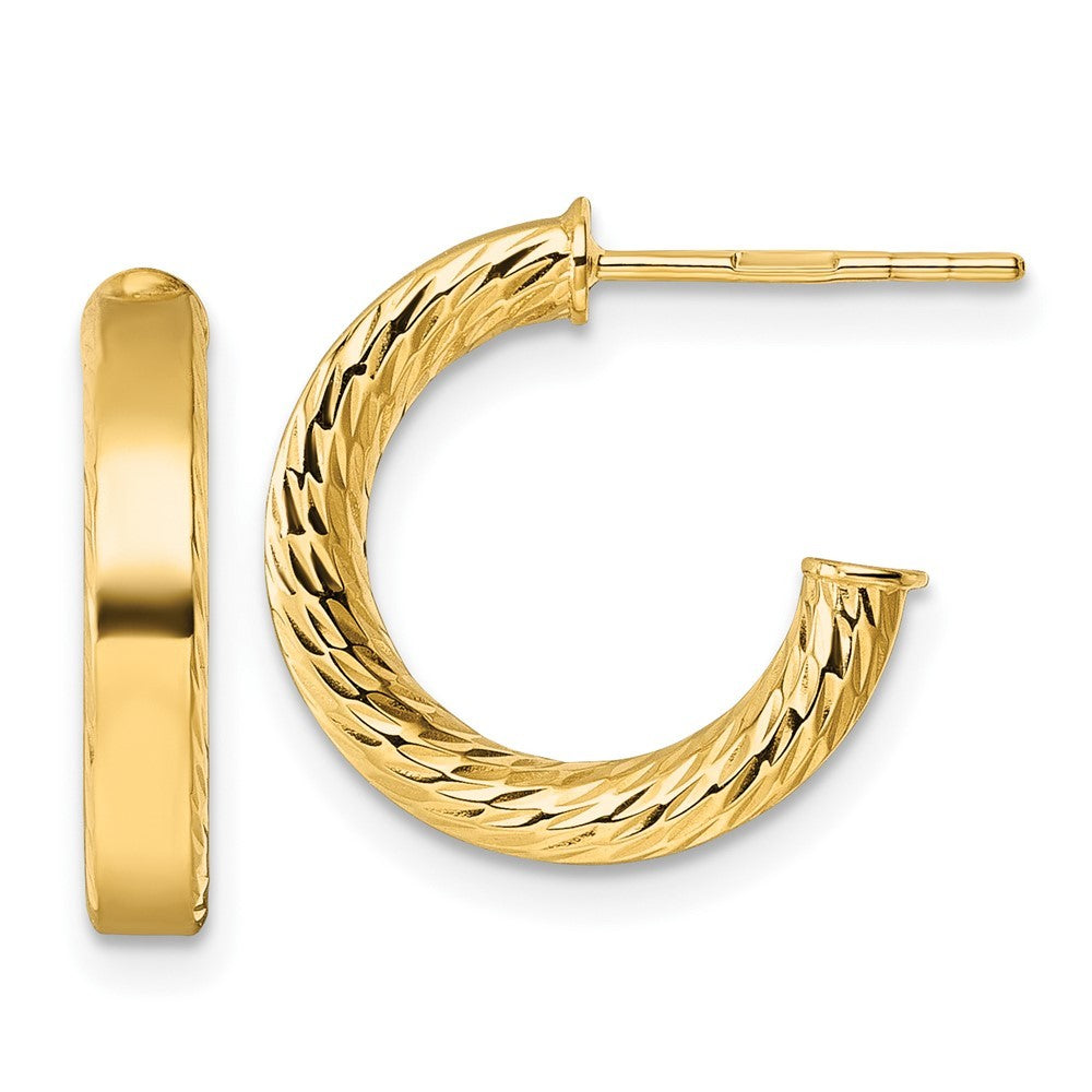 14k Yellow Gold Polished and Diamond-cut 3.00 x 15mm Tube C-Hoop Earrings