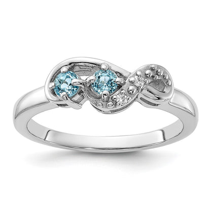 Sterling Silver Rhodium-plated Light Swiss Blue Topaz and CZ Swirl Ring Size 8