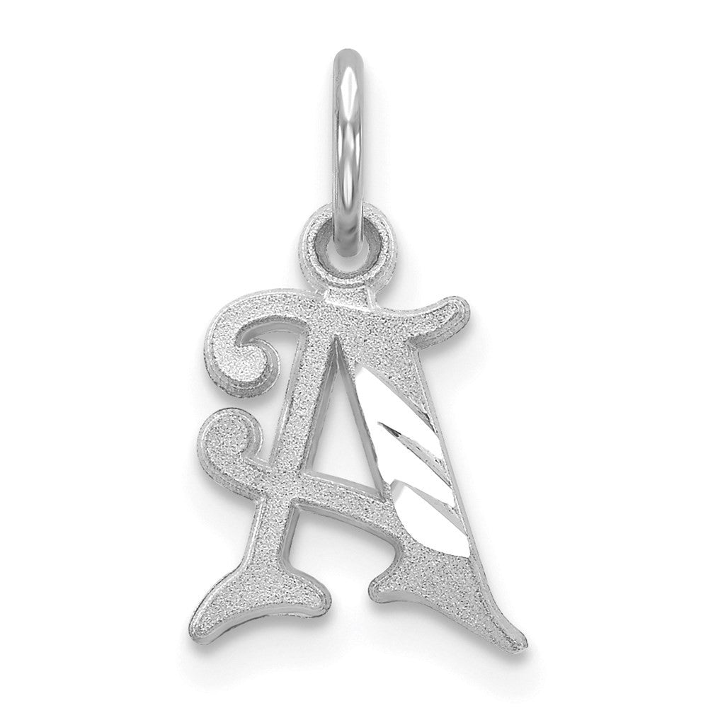 14K White Diamond-cut Letter A Initial Charm